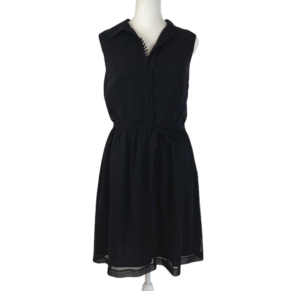 Kensie Sleeveless Chiffon Covered Button Little Black Dress Small